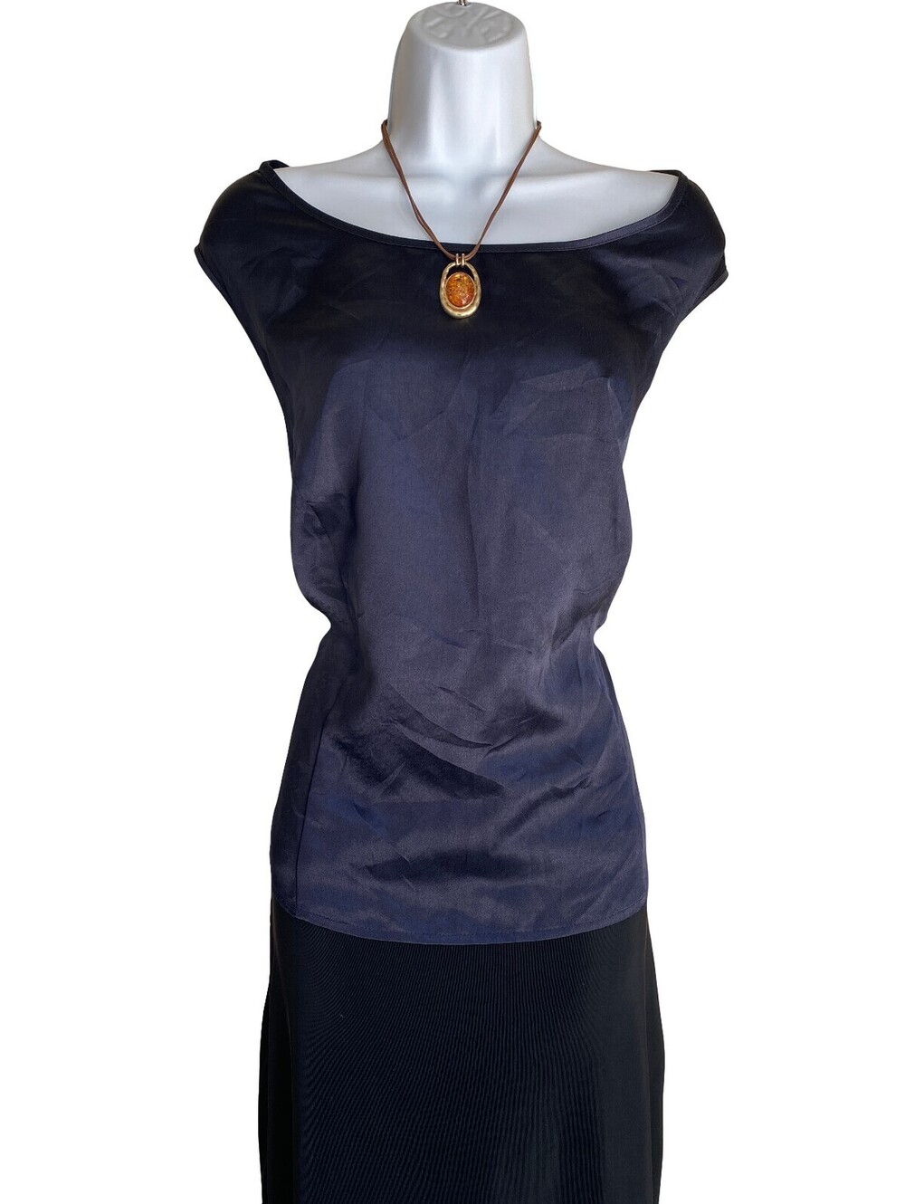 VTG Danny & Nicole Women's Plus Size 20 Navy Satin Tank Top Blouse Whimsigoth